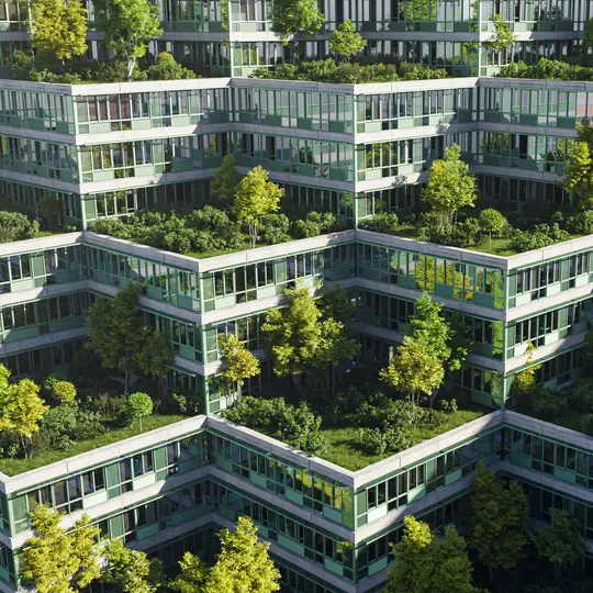 带有屋顶花园的可持续绿色办公或住宅综合体