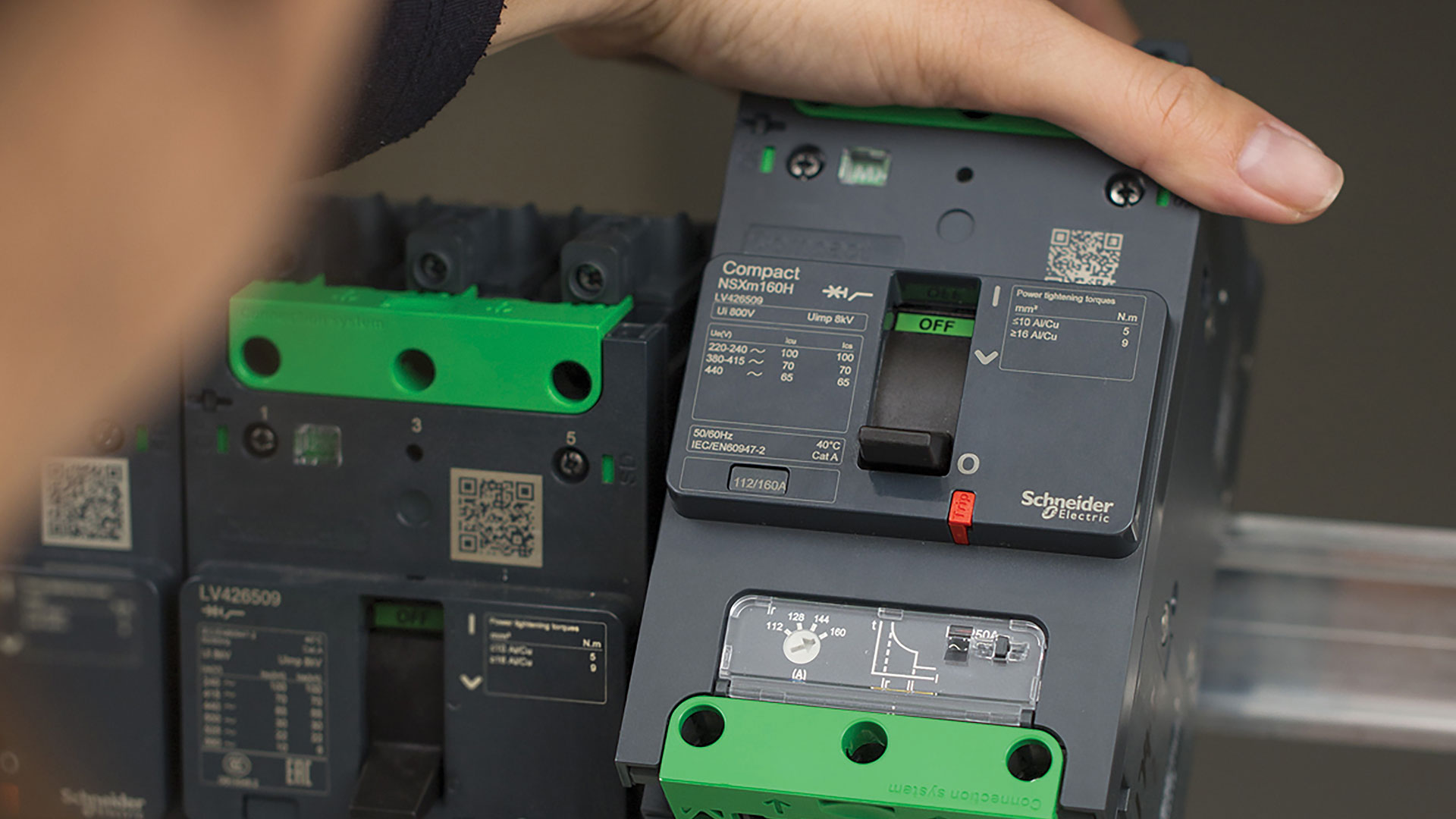 Closeup of a Schneider Electric product compact