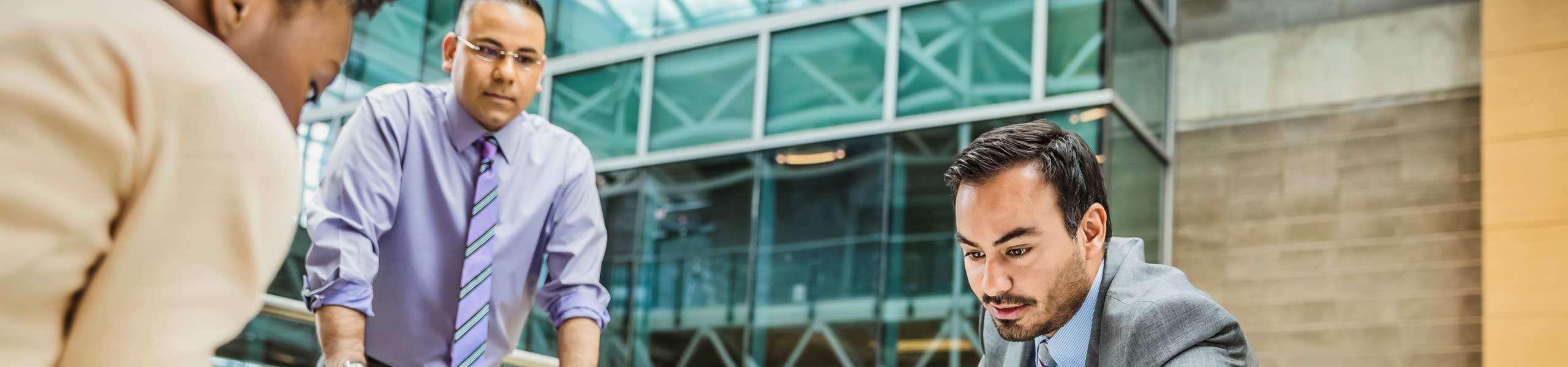 Business people looking at energy efficiency plans, field service