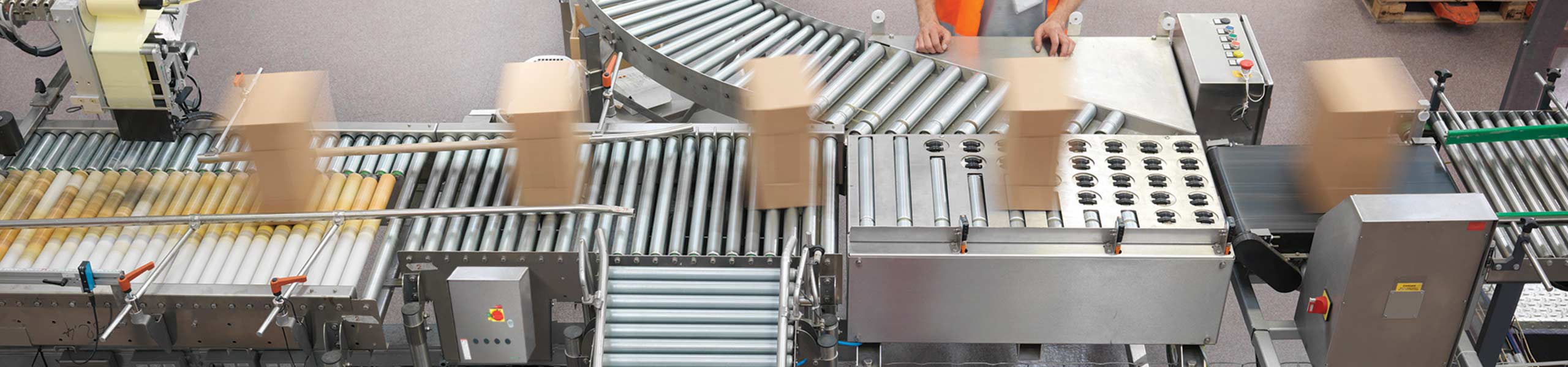 Workers managing the conveyor belt in a packaging facility, industrial automation, machine control, original equipment manufacturer.